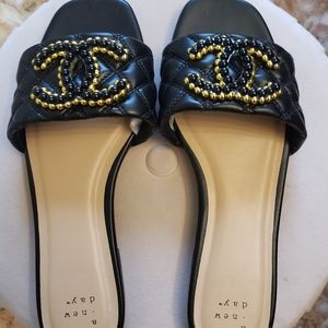 Black Quilted Slides